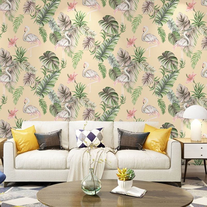 Tropical Flamingo Wall Decor in Neutral Color Non-Woven Fabric Wallpaper for Home Decor, 57.1 sq ft.