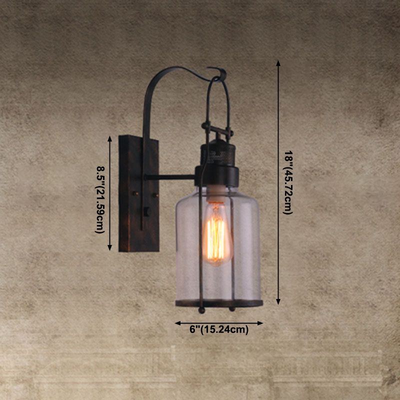 Industrial Retro Single Wall Sconce Wrought Iron Wall Lamp with Clear Glass Shade