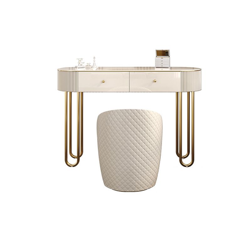Beige Vanity Metal Makeup Dressing Table Stool Set in Glossy Finish
