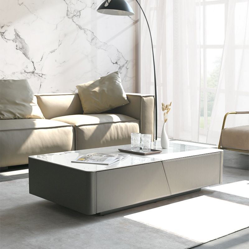 Minimalism Slate Rectangular Coffee Table White Coffee Table Set with Drawer