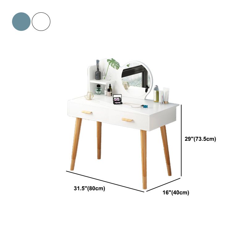 Contemporary Makeup Table With Drawers White/Blue 15.74" W x 28.93" H