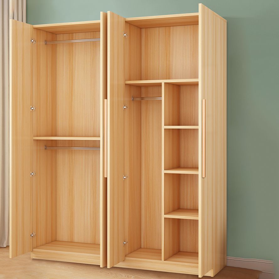 Wooden Frame Wardrobe Freestanding Wardrobe Armoire with Shelves and Clothes Rail