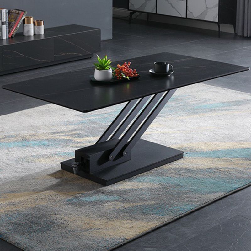 Modern Solid Color Metal Single Foot Base Slate Square Coffee Table