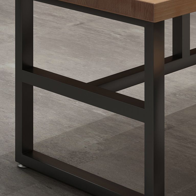 Mesa de comedor rectangular industrial mesa de madera maciza con base de caballete negro para uso doméstico