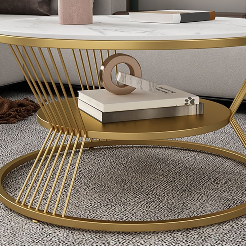 No Distressing Round Coffee Table Frame Single Coffee Table with Shelf