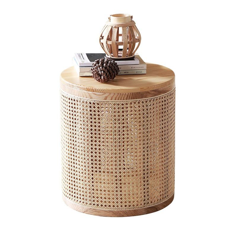 17.7" Tall Solid Wood Round Top Side Table Drum Base End Table with Storage