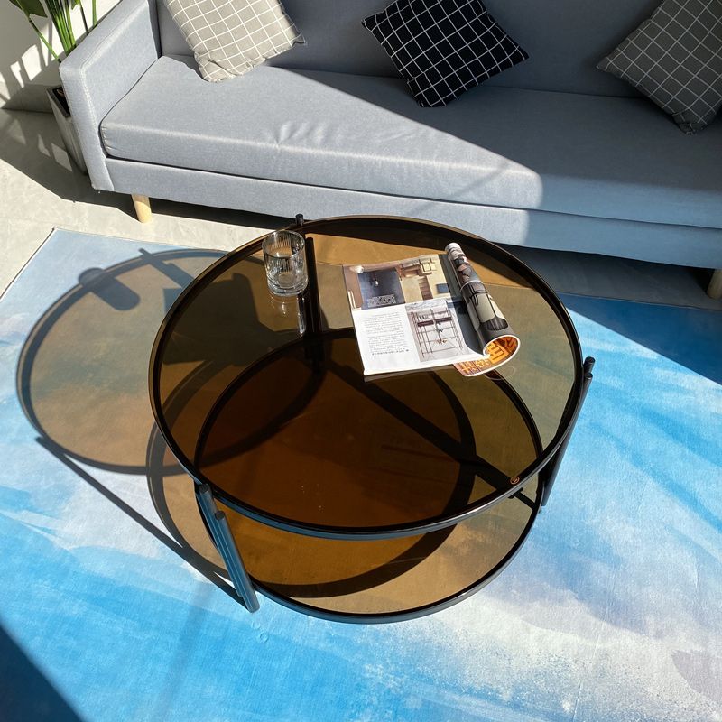Modern Round Coffee Table 3 Legs Glass Top Coffee Cocktail Table for Living Room