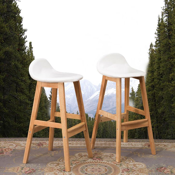 Scandinavian Linen Footrest Low Back Stool 27.55'' Rubberwood Bar Stool