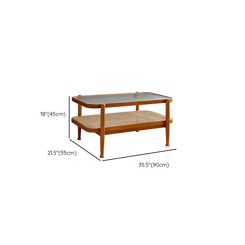 Tropical Round Cocktail Table Glass Top Coffee Cocktail Table with Shelf