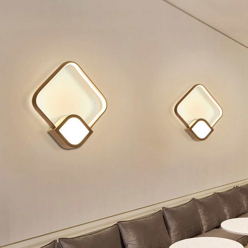 Modernist LED Sconce White Finish Rhombus Wall Mount Lighting with Acrylic Shade for Stairway