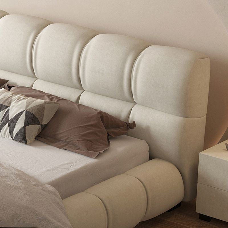Glam wood Bed Frame Faux Leather Standard Bed with Headboard