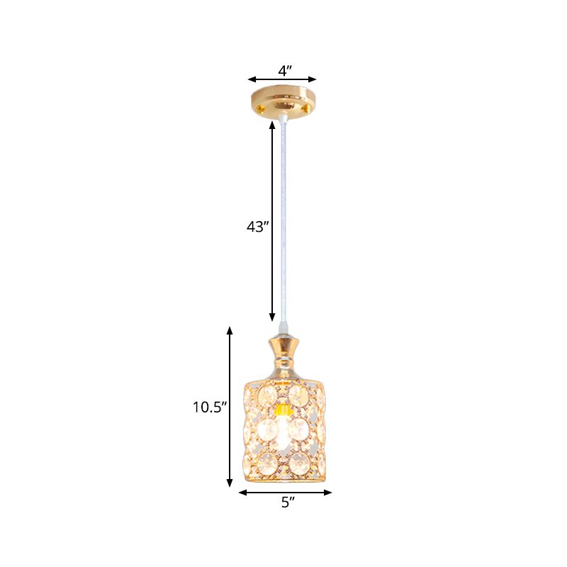 3-Layer Sunflower Pendulum Light with Cylinder Design Modern Crystal Embedded 1 Bulb Restaurant Pendant in Gold