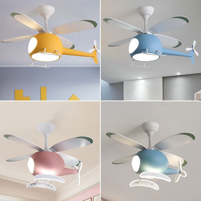 Kids Creative Airplane LED Hanglamp Smeedijzeren ventilatorlicht met acrylschaduw