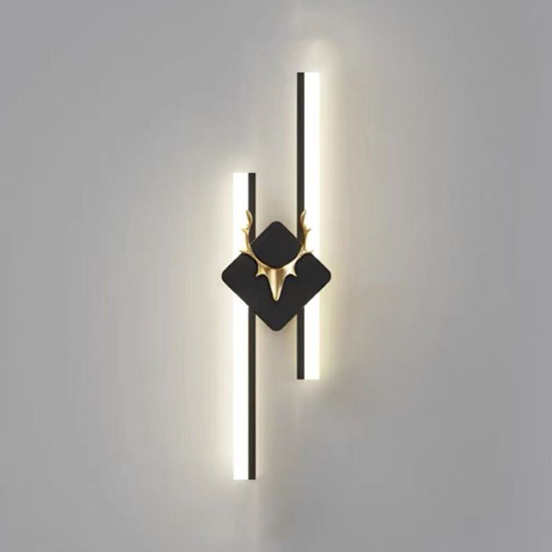 Linear Shape Metal Wall Lights Modern Style 2 Light Wall Mount Lamps in Black