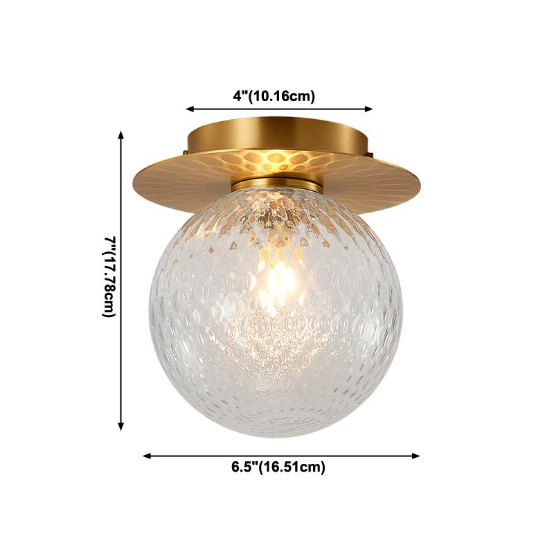 Modern Concise Indoor Flush Mount Copper Globe Ceiling Fixture with Ripple Glass Shade