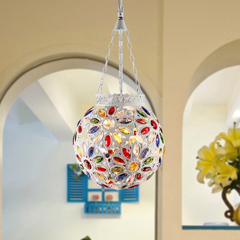 Metal White Hanging Light Globe 1 Head Traditional Suspension Lamp for Dining Room
