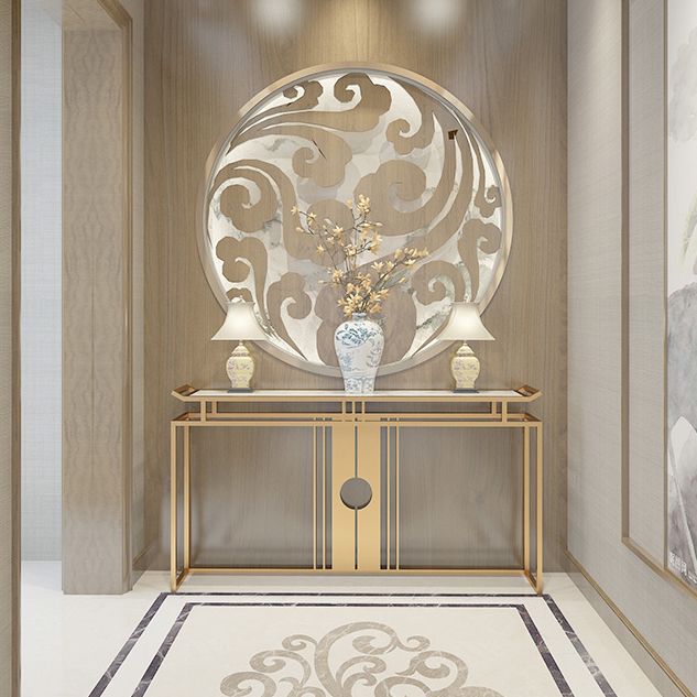 11" Wide Glam Accent Table Stone Gold Rectangle Console Accent Table