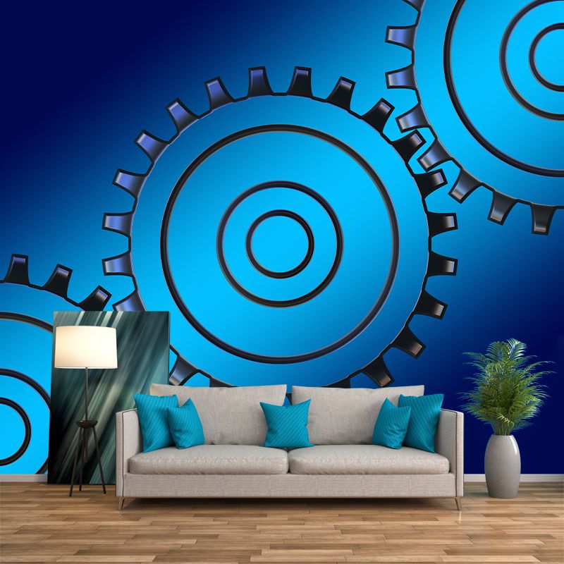 Gear Illustration Mural Wallpaper Stain-Resistant Wall Decor for Living Room