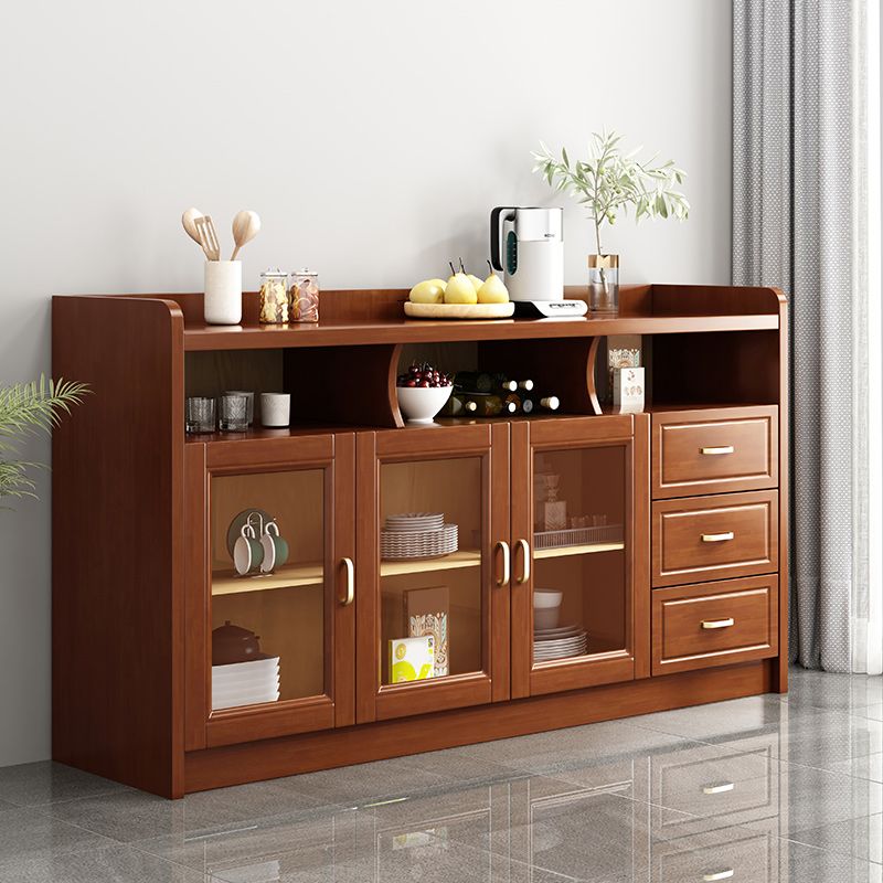 Modern Accent Cabinet with 3 Drawers and Bar Pulls Glass Doors