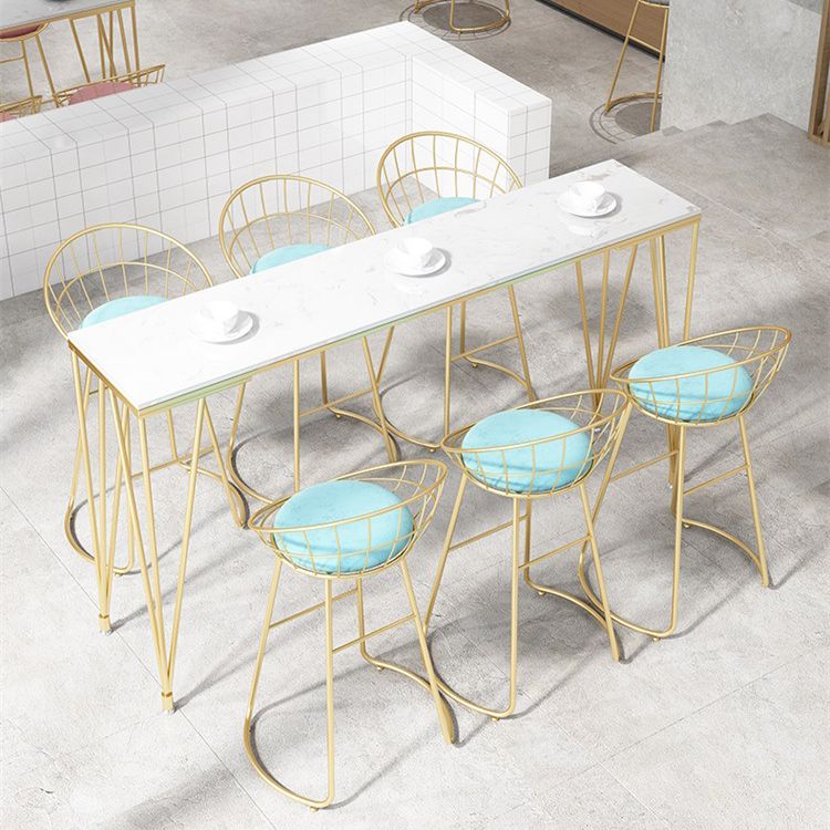 Glam Style Rectangle Bar Table Faux Marble 4 Legs Bar Wine Table