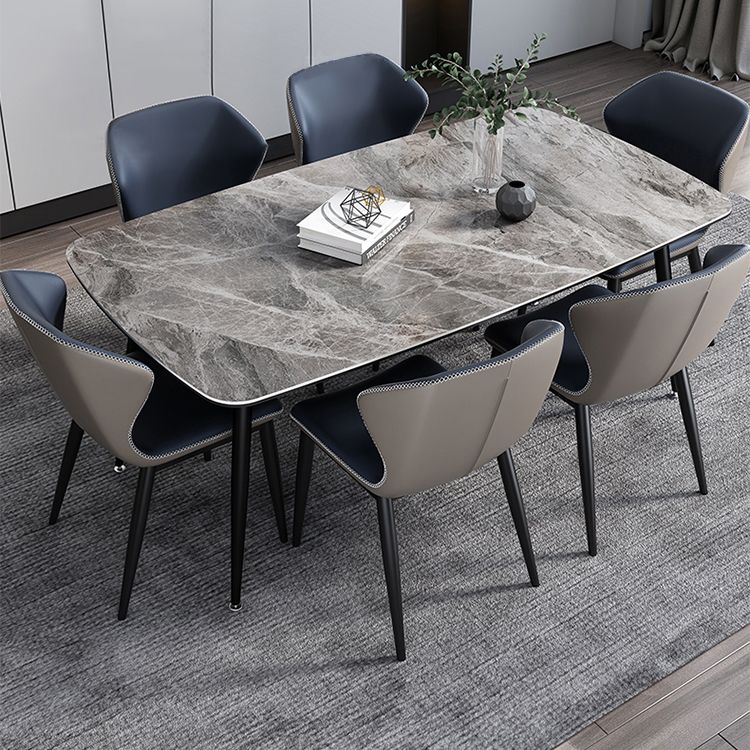 Mesa de piedra sinterizada moderna con mesa de comedor de mesa rectangular de 4 patas con base de metal