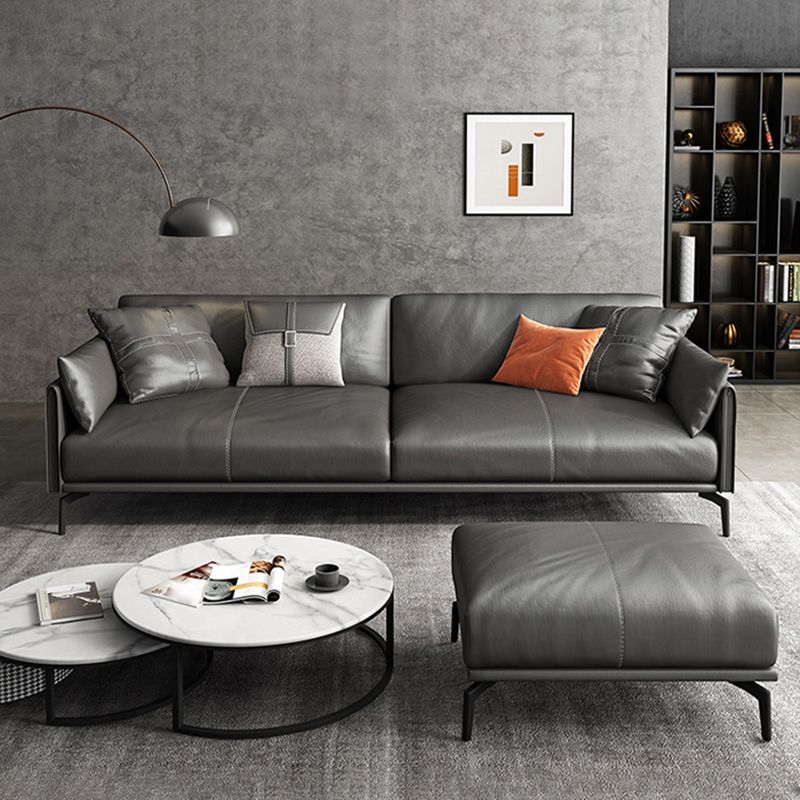 Contemporary Genuine Leather Square Arm Sofa Standard Sofa for Living Room
