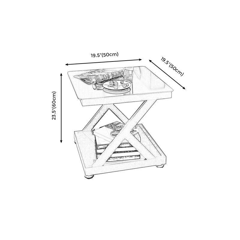 Modern Square End Table Double Tier Tempered Glass Sofa Side Table