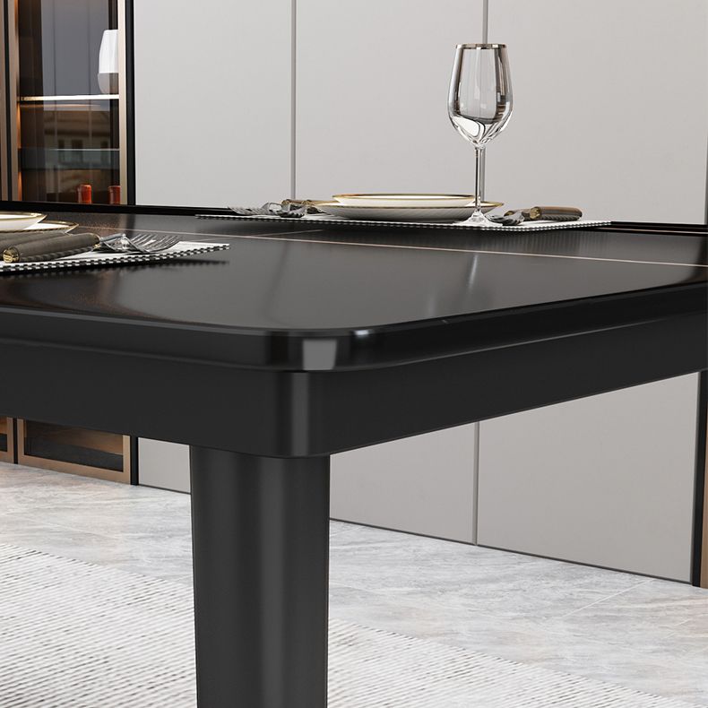 Traditional Luxury Rectangle Dining Room Table Sintered Stone Table with 4 Black Legs