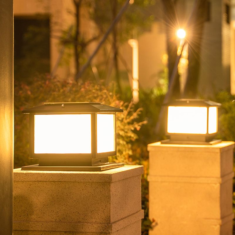 Modern Geometric Pillar Lamp Minimalist LED Solar Lighting Fixture for Garden