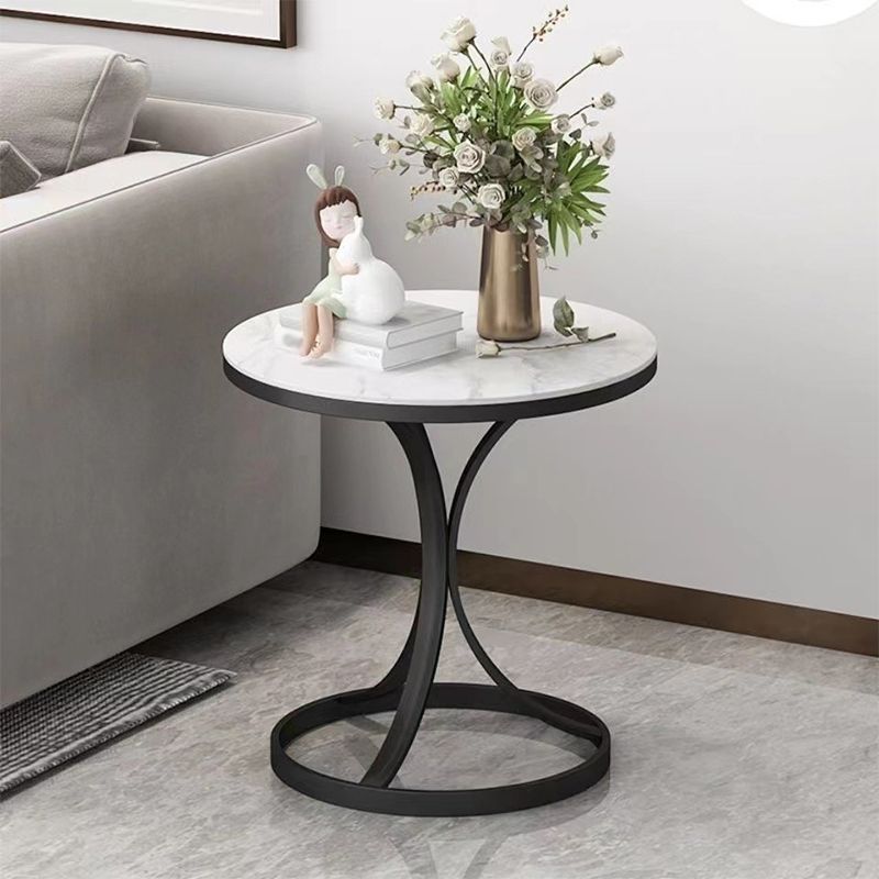 21.6"H Single Leg Metal Base Solid Color Slate Round Coffee Table