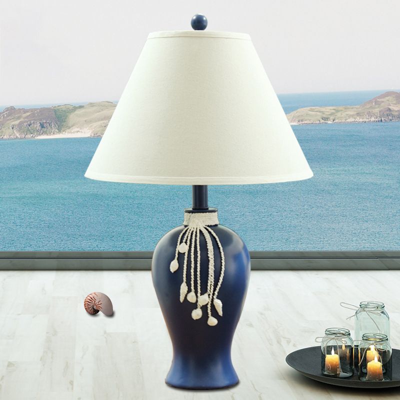 Flared Shaped Night Table Lamp Traditional Style 1-Bulb Fabric Table Light in Blue for Living Room