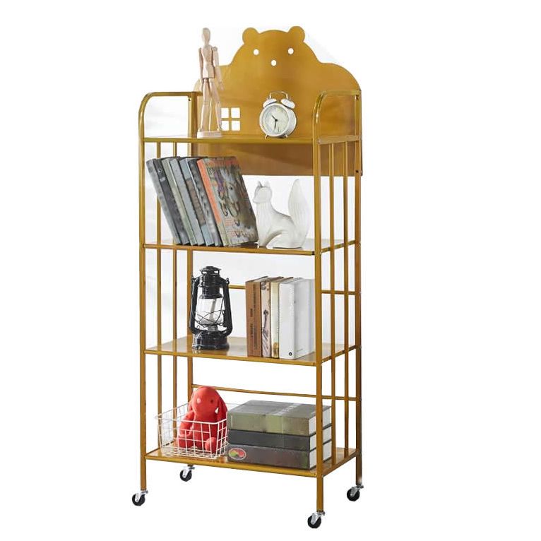 Modern Style Bookshelf Open Back Metal Bookcase with Caster Wheels