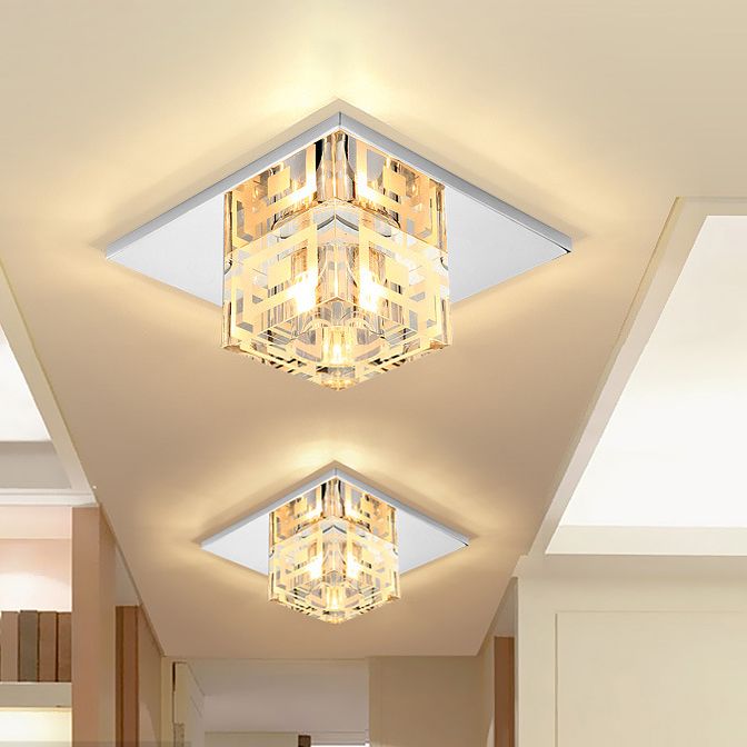 Plafonnier carré de style moderne, montage encastré en cristal avec trou de 2 à 3.5 pouces de diamètre