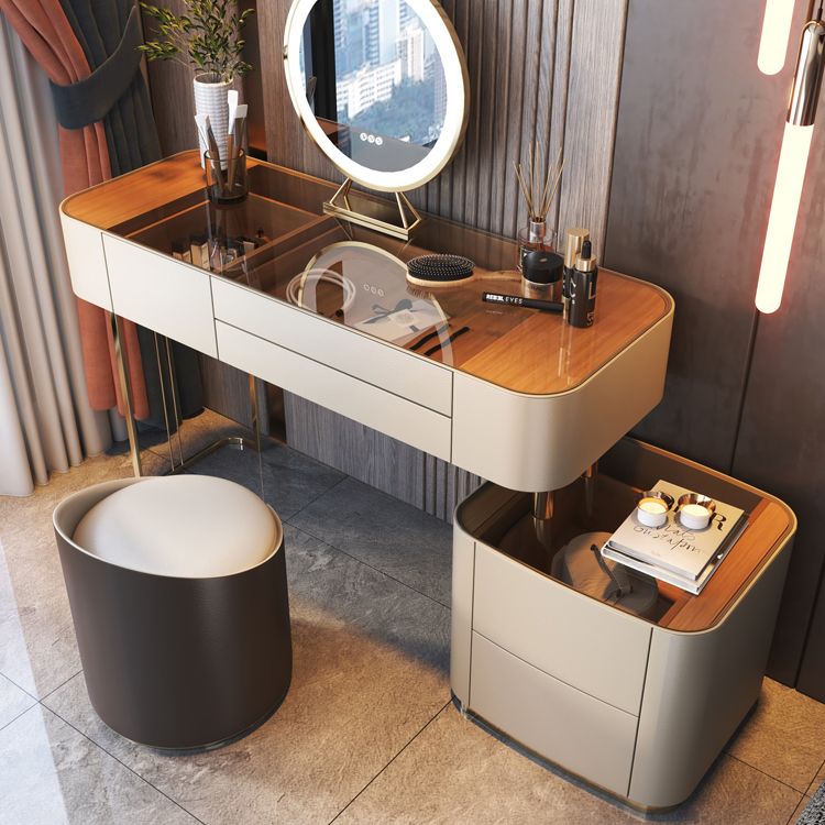 Glass Top Bedroom Make-up Vanity 5 Storage Drawers Dressing Table