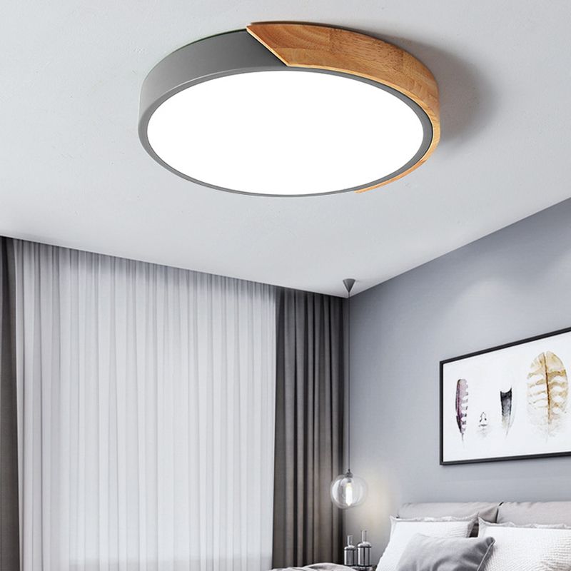 Houten ronde LED-inbouw in moderne Scandinavische stijl acryl Macaron-plafondlamp voor slaapkamer