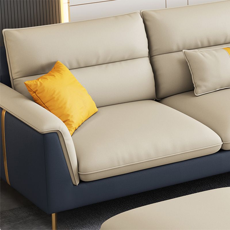 Folding Armrest Cushioning Backrest Sofa Bed White Imitation Leather Solid Wood Frame Sofa