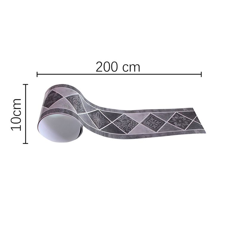 Grey Retro Adhesive Wallpaper Border 6.5' x 4" Geometric and Flower Print Wall Covering for Home