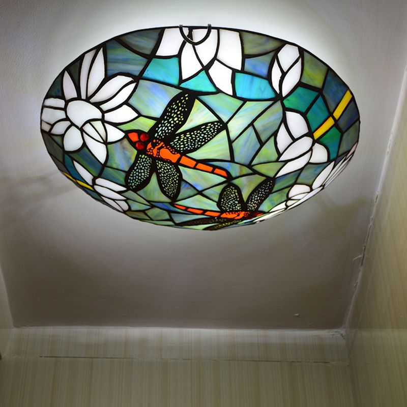Verre coupé Aqua encastré lampe Dragonfly et Lotus Tiffany style plafonnier