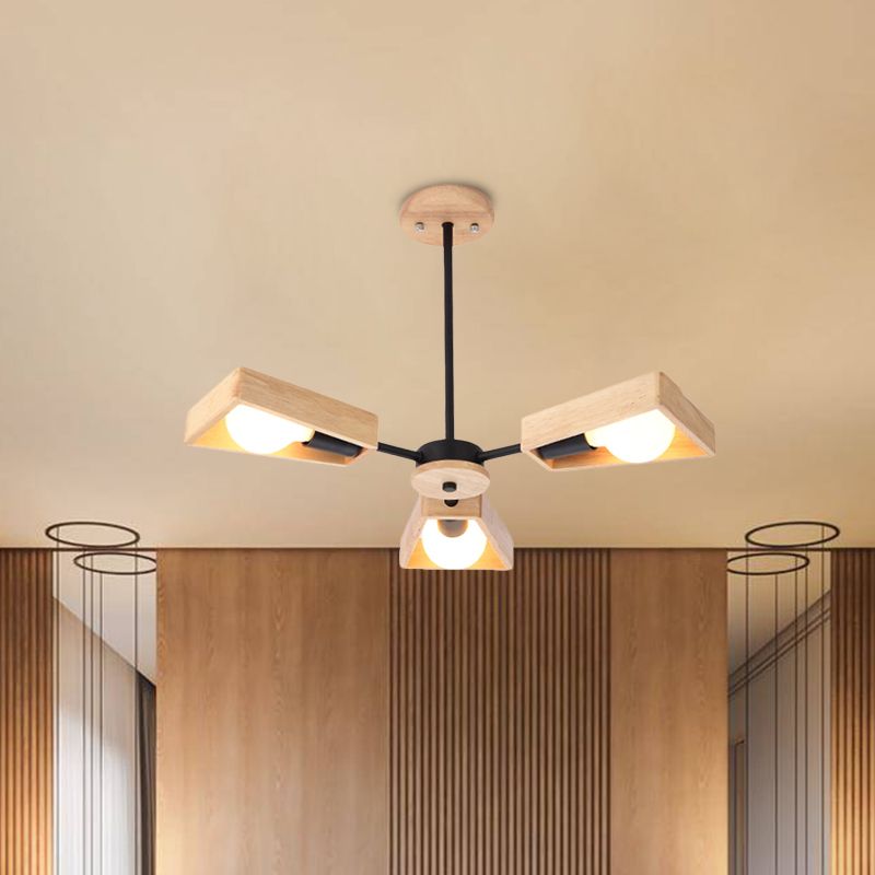 Roteerbare moderne trapezoid kroonluchter houten multi-head hanger licht voor eetkamer