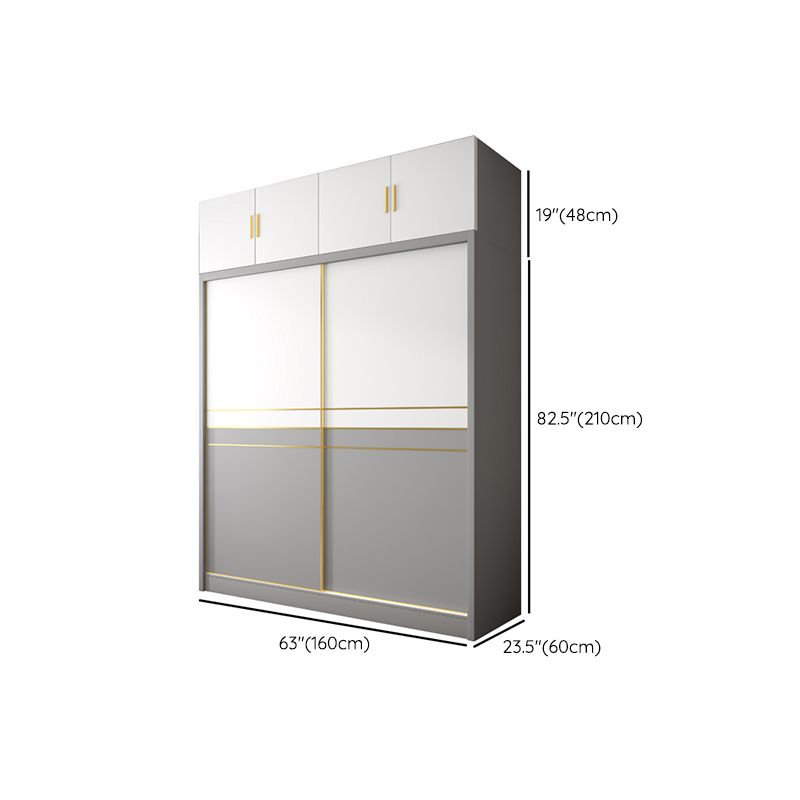 White and Gray Storage Cabinet for Home Modern Wood Cabinet with Sliding Doors