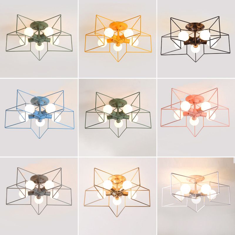 Metal Star Shape Flush Mount Light Industrial Style 5 Lights Flush Mount Ceiling Fixture