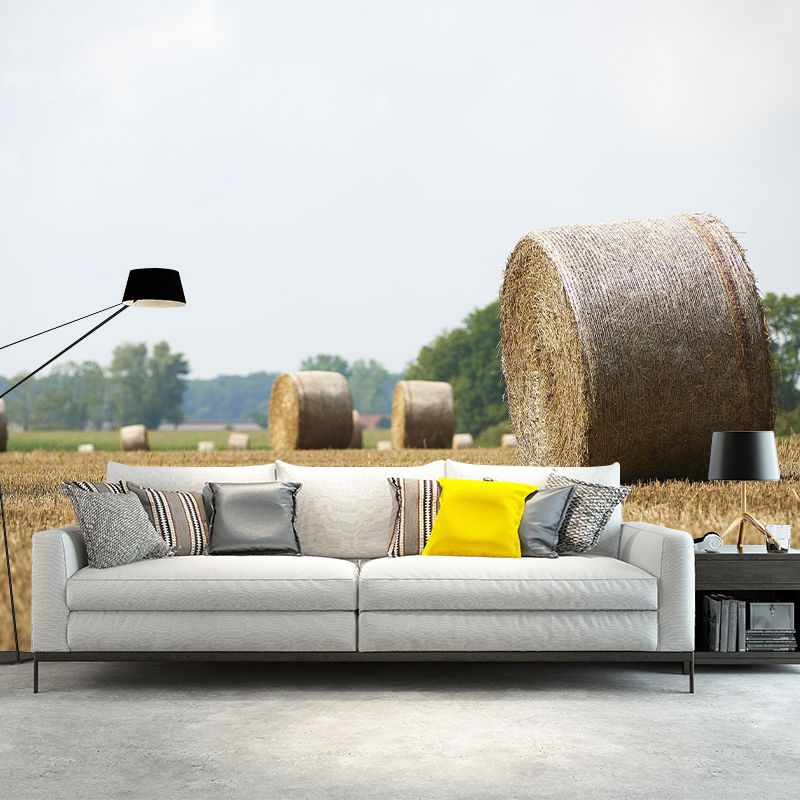 Straw Bales Mural Wallpaper Moisture Resistant Wall Decor for House Interior