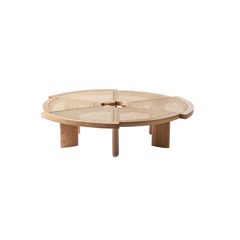 12.9"H Modern 6 Legs Wooden Rattan Round Coffee Table for Apartment
