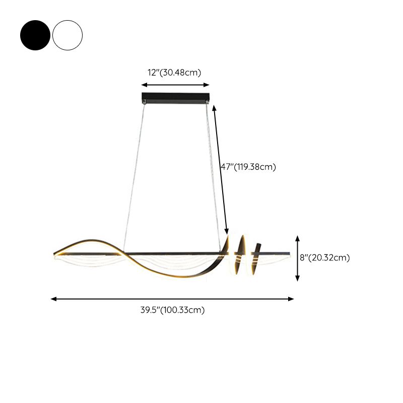 Linear Shape Chandelier Lighting Modern Style Metal 1 Lights Island Lamp in White/Black