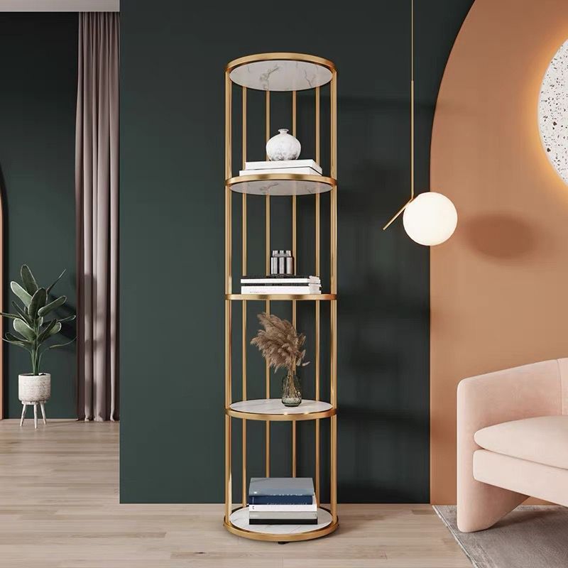 Scandinavian Open Corner Bookshelf with Metal Frame Manufactured Wood Bookcase