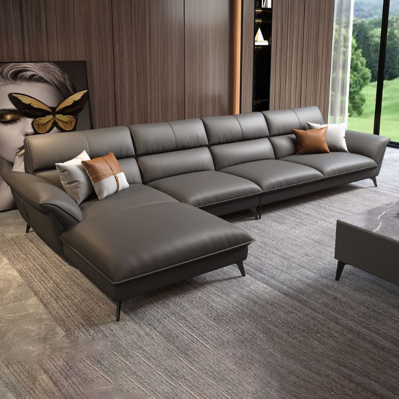 Glam Stationary Living Room Flared Arm Cushions Faux Leather Sofa Chaise