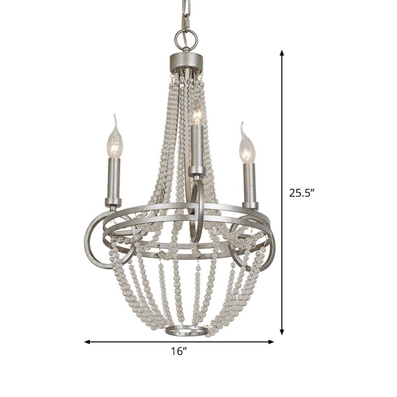 Lampada lampadario a candela cristallina retrò 3 teste in argento luce a sospensione per soggiorno