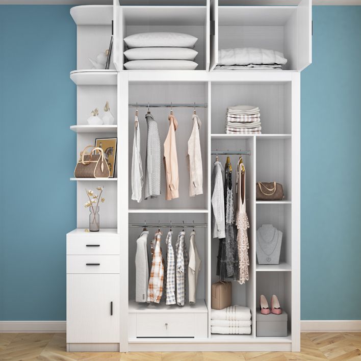 Contemporary Style Wardrobe Armoire White Engineered Wood Wardrobe with Drawer