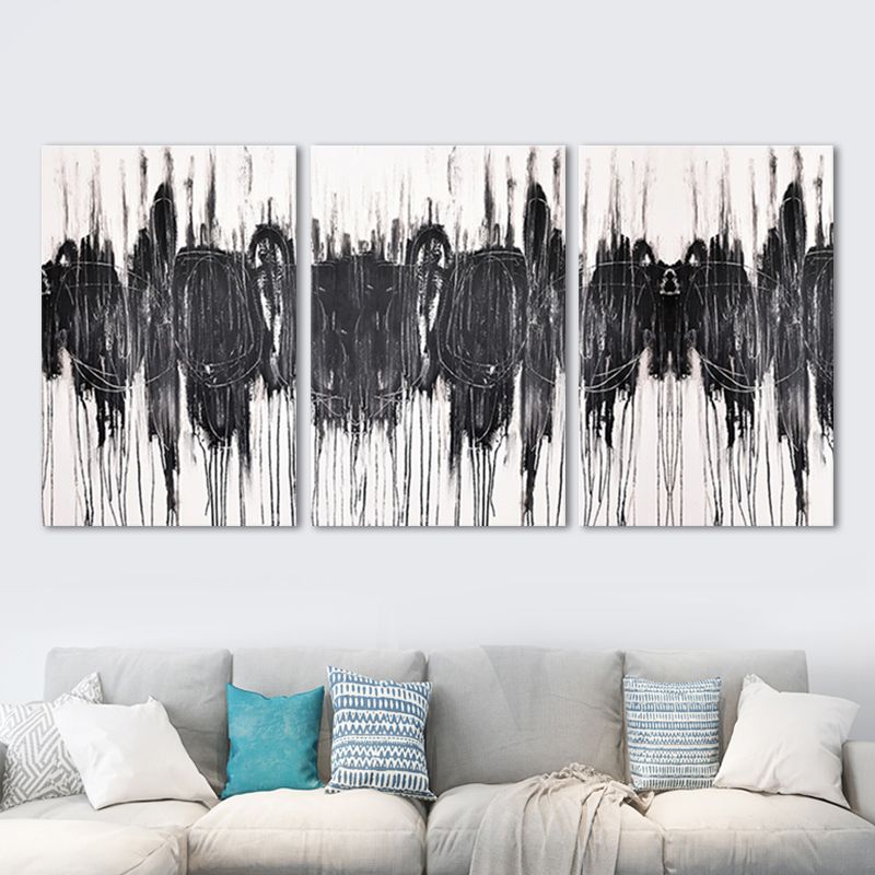 Black Modern Wall Art Print Pedestrians Canvas Painting for Sitting Room, Multi-Piece