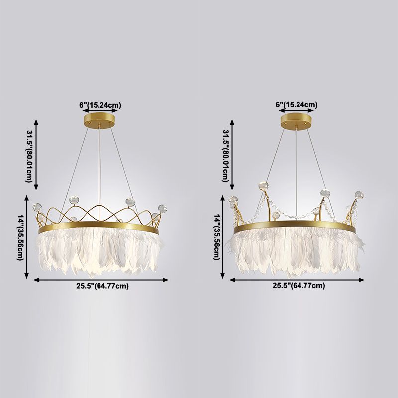 Crown Chandelier Light Fixtures Modern Multi-Head White Chandelier Pendant Lamp with Feather Shade